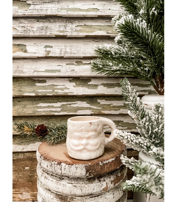 Vintage White Napco Mini Santa Mug - Creamy white, crazedHoliday